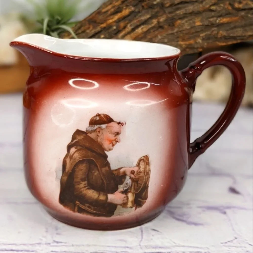 Vintage Creamer Pitcher w/ Monk Pouring a Stein of Beer - Made in Germany